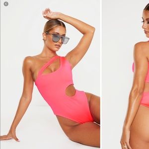 Highlighter Pink One Piece Cut Out Swimsuit